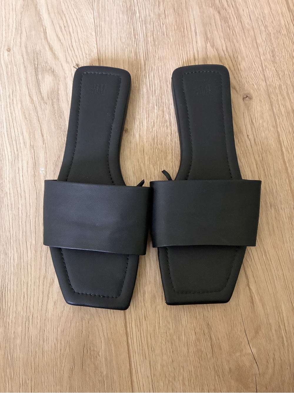 H & M Black Square Toe Slide Sandals